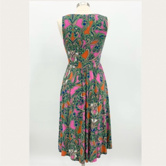 ANTHROPOLOGIE Lilka Seaglass Pink Green Paisley Printed Keyhole Midi Dress Small - Picture 3 of 12